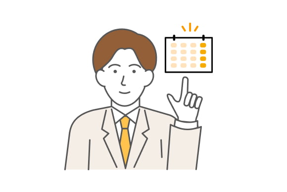スタッフがカレンダーを指差すイラスト
