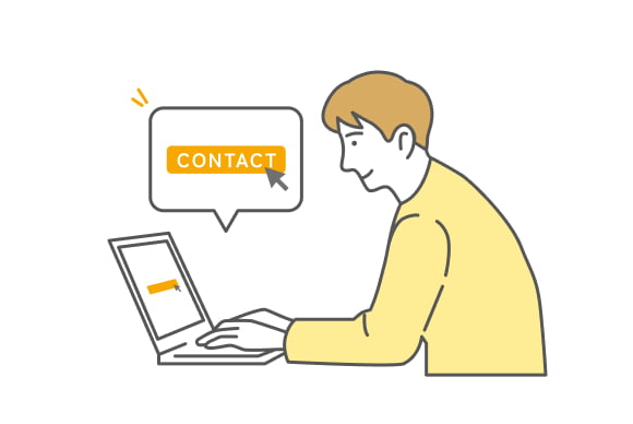 パソコンからお問い合わせする男性のイラスト